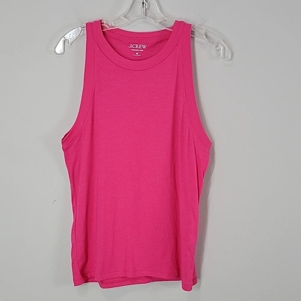 BP044 J. Crew High-neck tank in organic slub cotton fucshia pink